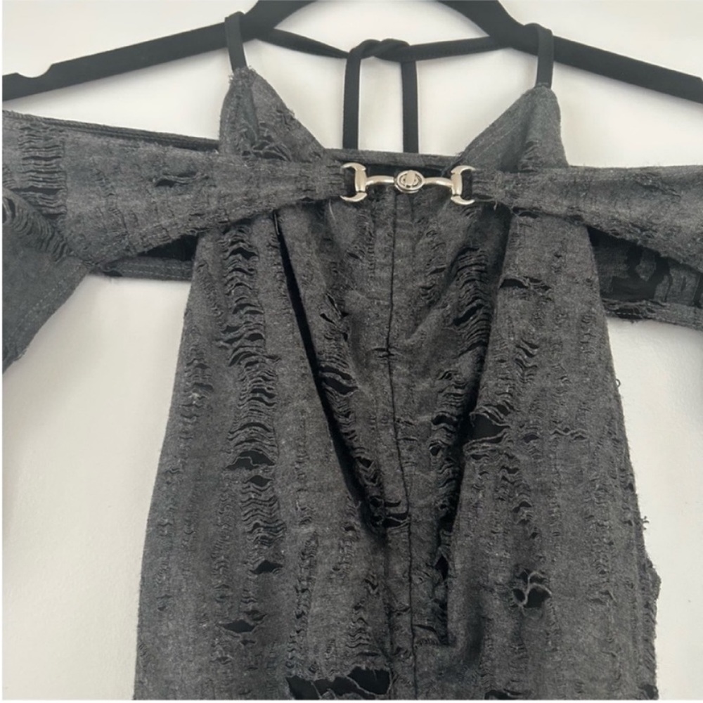 Gray Halter Irregular Draw String Top - Picture 6 of 6